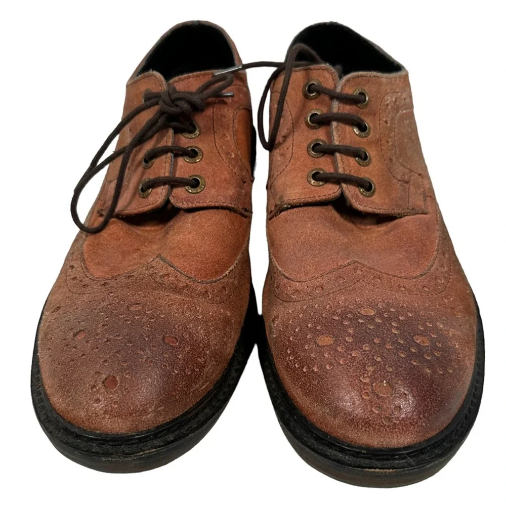 Frank Wright Baird Derby Dress Shoes Mens 12 Brown Suede‎ Wingtip Brogue Lace Up